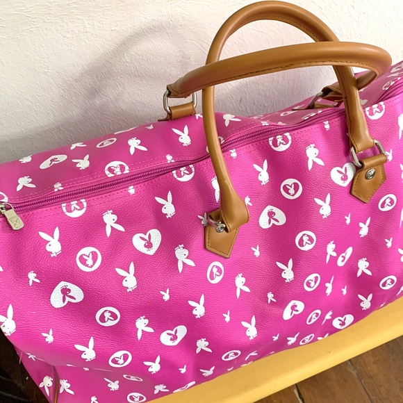 PLAYBOY Handbags - Vintage Playboy Large Pink Monogram Duffle Bag